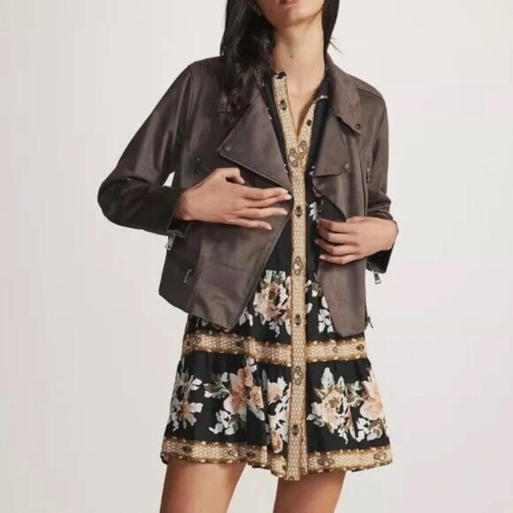 ANTHROPOLOGIE X HUTCH Vegan Suede  Zippered Moto Bomber Jacket in XL